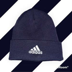 Adidas Wide Cuff Beanie In Navy Blue And White